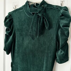 Velvety Green Corduroy Women's Midi Dress